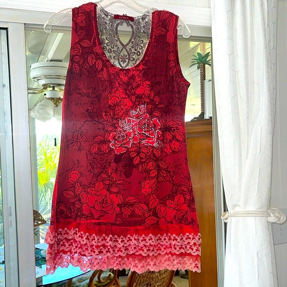 Very sharp looking red with lace dress shirt - Picture 3 of 3